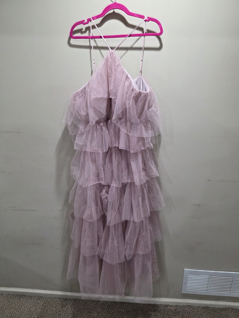 ARULA Dusty Pink Layered Ruffle Tulle Gown